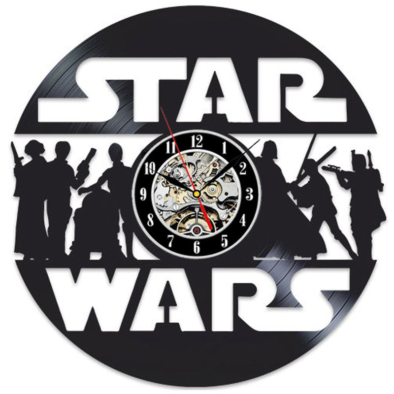 Vintage Vinyl Record Wall Clock Modern Design Creative 3D Stickers Movie Theme Star Wars Clocks Hanging Wall Watch Home Decor