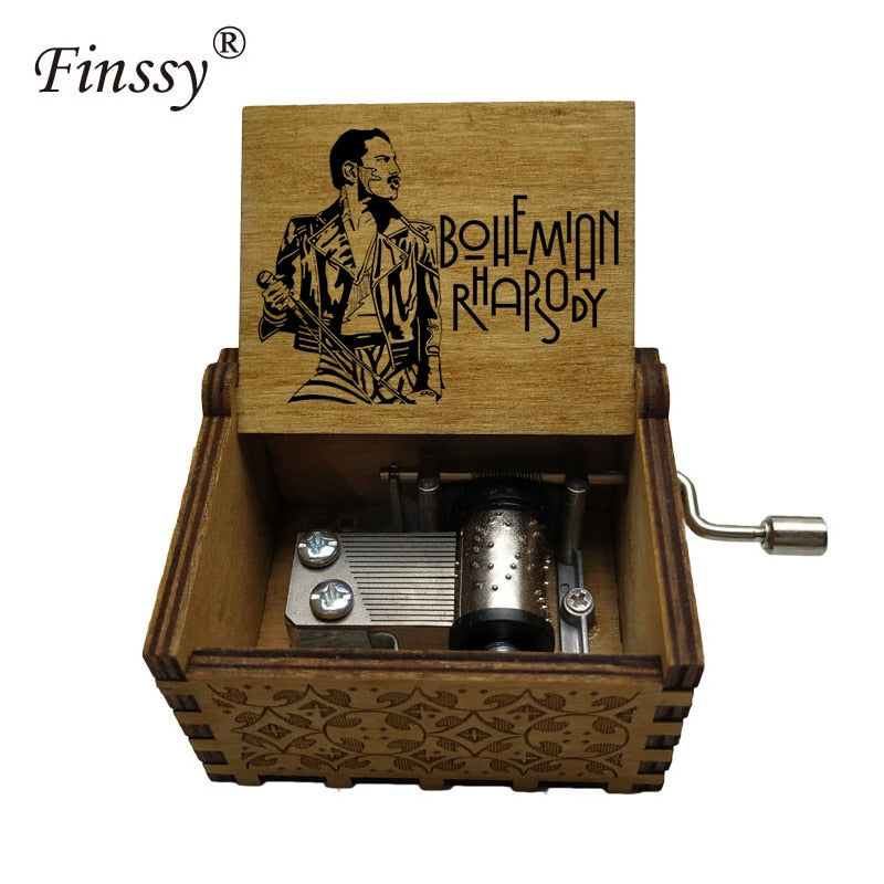 Wooden Hand Crank Queen Musical Box Bohemian Rhapsody
