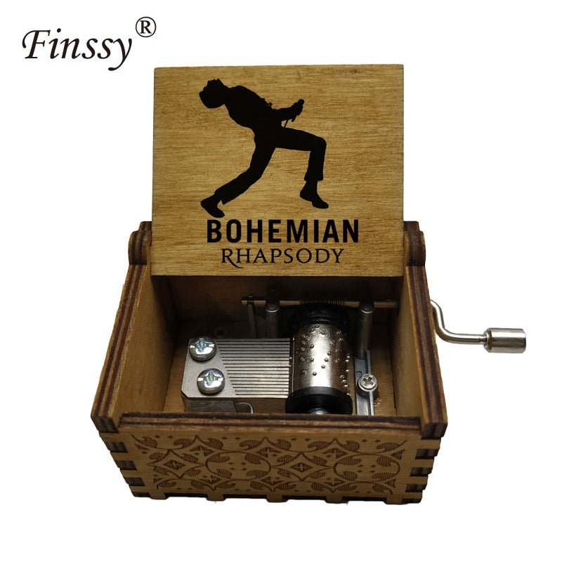 Wooden Hand Crank Queen Musical Box Bohemian Rhapsody