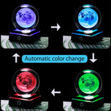 3D Moon Crystal Ball LED Base Laser Engraved Glass Globe Home Decoration Crystal Craft Sphere Ornament 8cm