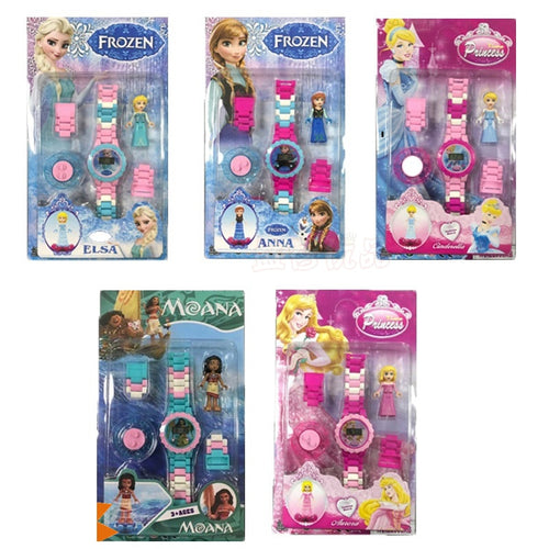 Princesses Children Building Block Watches  - Fun Toys for Children Compatible all Brand Brick with Aurora, Cinderella, Moana, Anna & Elsa
