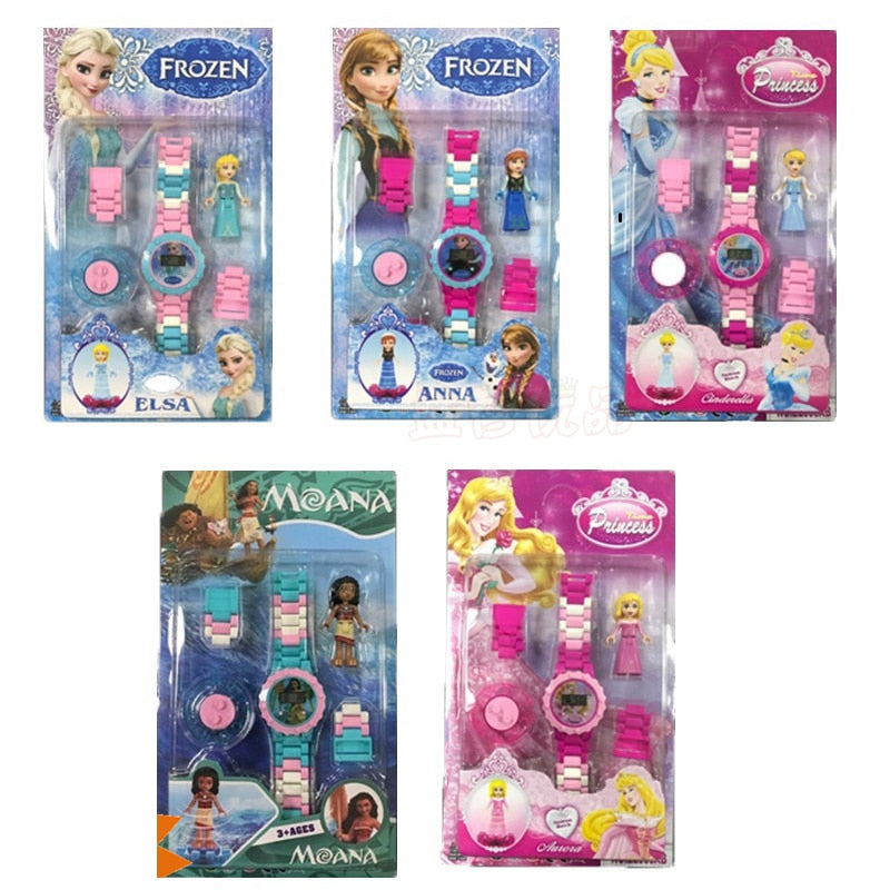 Princesses Children Building Block Watches  - Fun Toys for Children Compatible all Brand Brick with Aurora, Cinderella, Moana, Anna & Elsa