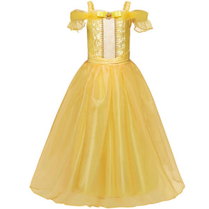 Fancy Girl Princess Dresses Sleeping Beauty Belle Beauty and the Beast Cosplay Costume Elsa Anna Dress Children Party Clothes