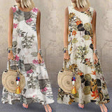 ZANZEA Summer Dress Women Bohemian Sleeveless Floral Printed Sundress Robe Vintage Kaftan Beach Vestido Femme Sarafans Plus Size