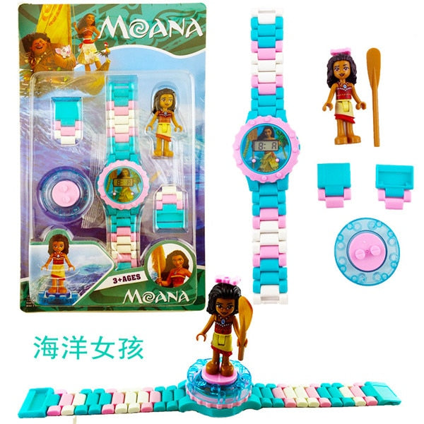 Princesses Children Building Block Watches  - Fun Toys for Children Compatible all Brand Brick with Aurora, Cinderella, Moana, Anna & Elsa