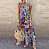 ZANZEA Summer Dress Women Bohemian Sleeveless Floral Printed Sundress Robe Vintage Kaftan Beach Vestido Femme Sarafans Plus Size