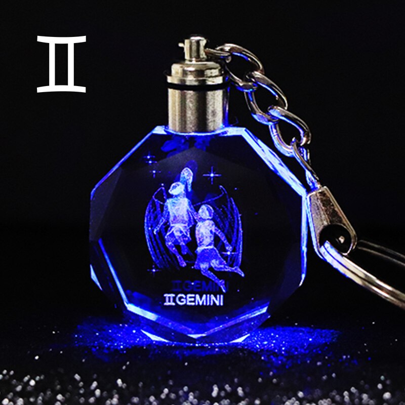 Crystal Zodiac Sign 12 Constellation LED Light Key Ring
