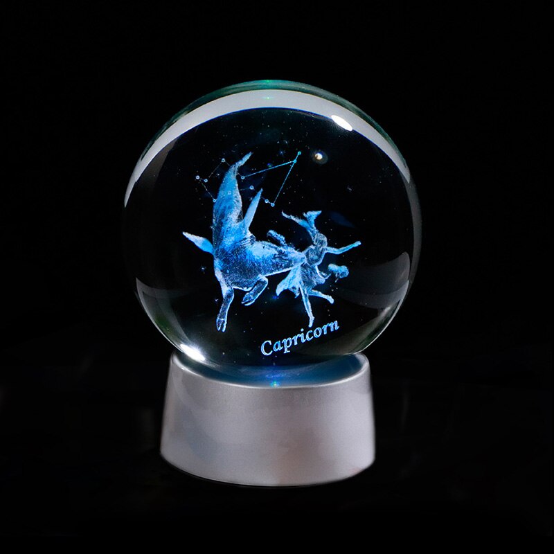3D Zodiac Crystal Sphere with Colorful LED Light