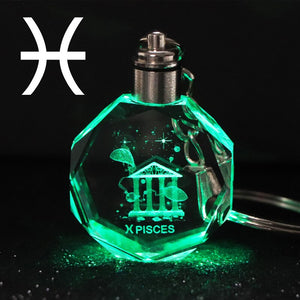 Crystal Zodiac Sign 12 Constellation LED Light Key Ring