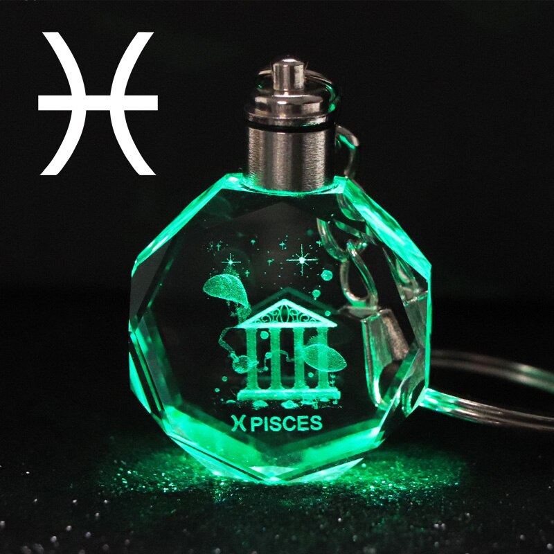 Crystal Zodiac Sign 12 Constellation LED Light Key Ring