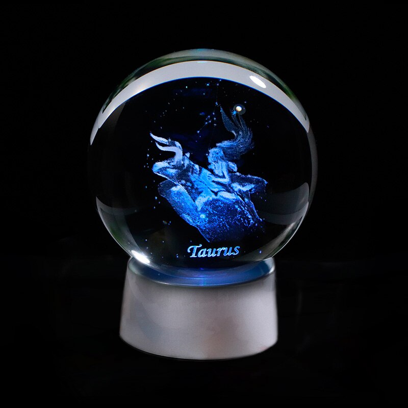 3D Zodiac Crystal Sphere with Colorful LED Light