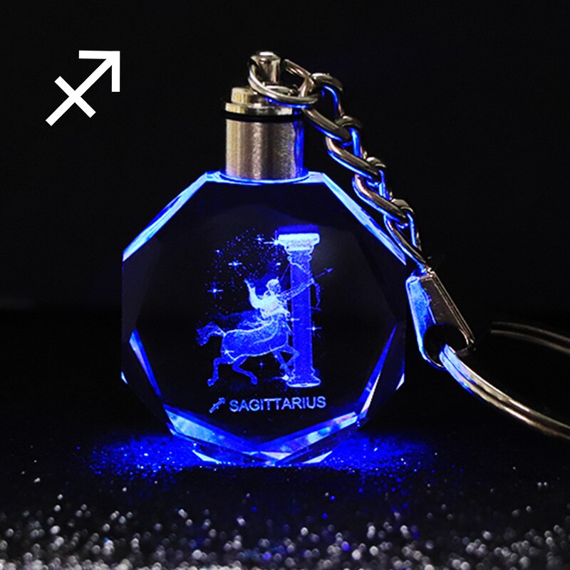 Crystal Zodiac Sign 12 Constellation LED Light Key Ring