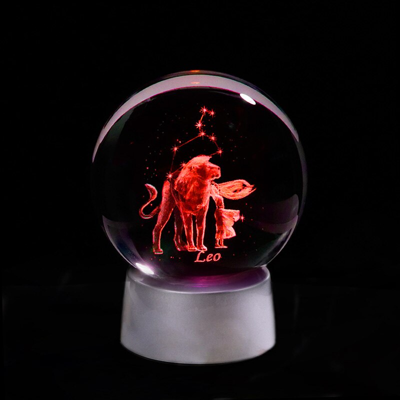 3D Zodiac Crystal Sphere with Colorful LED Light