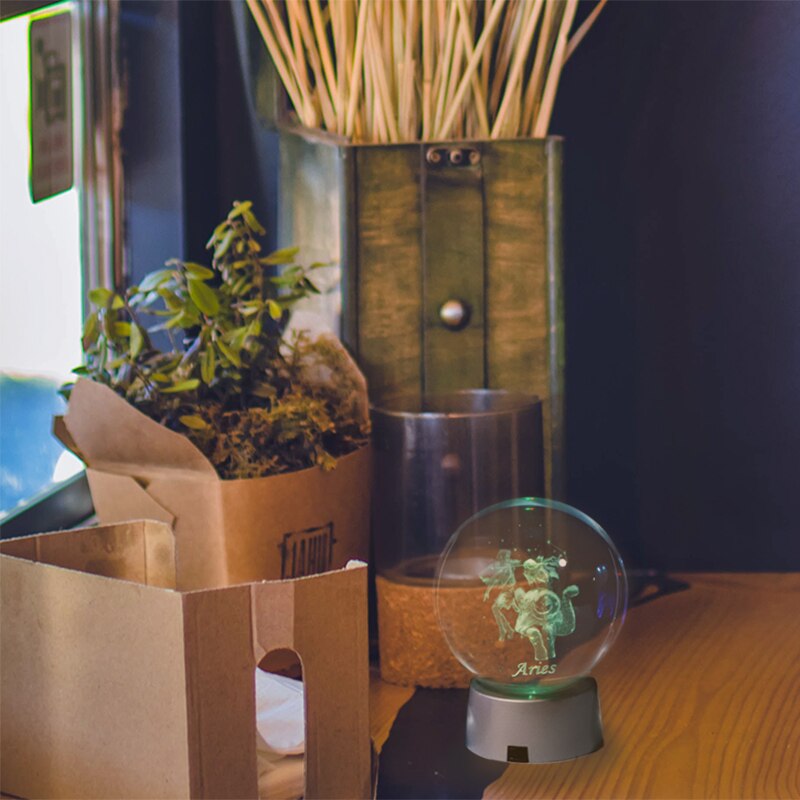 3D Zodiac Crystal Sphere with Colorful LED Light