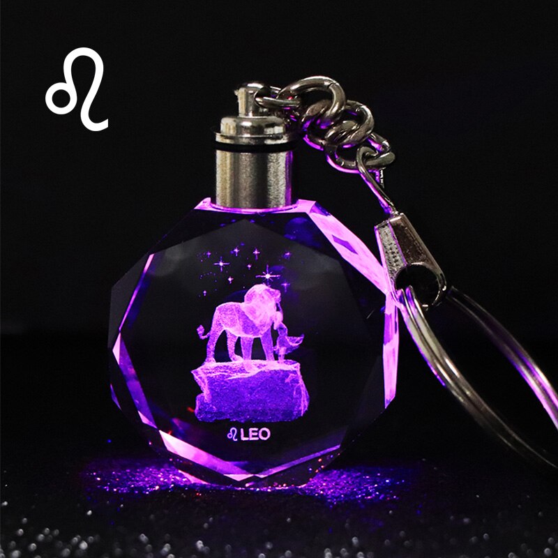 Crystal Zodiac Sign 12 Constellation LED Light Key Ring