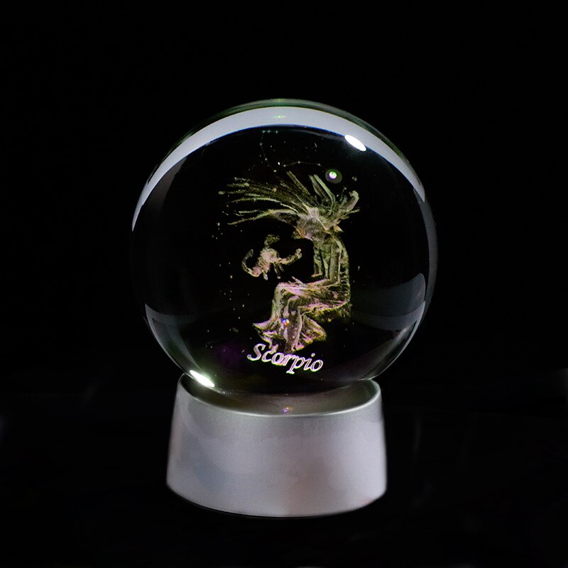 3D Zodiac Crystal Sphere with Colorful LED Light