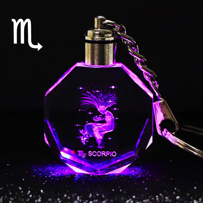 Crystal Zodiac Sign 12 Constellation LED Light Key Ring