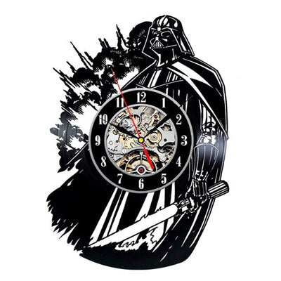 Vintage Vinyl Record Wall Clock Modern Design Creative 3D Stickers Movie Theme Star Wars Clocks Hanging Wall Watch Home Decor