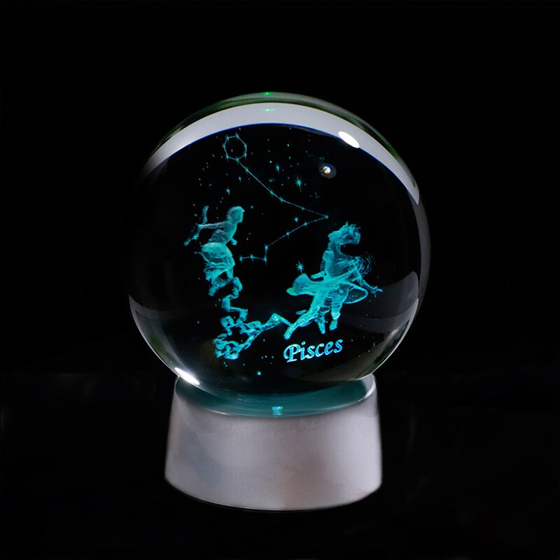 3D Zodiac Crystal Sphere with Colorful LED Light