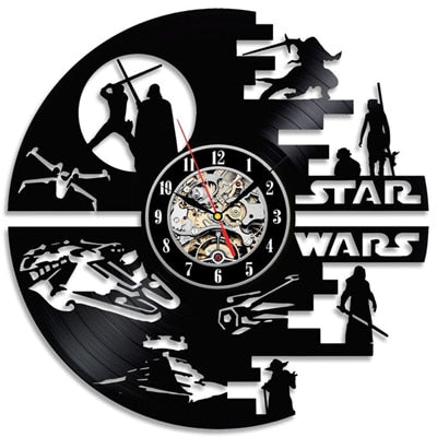 Vintage Vinyl Record Wall Clock Modern Design Creative 3D Stickers Movie Theme Star Wars Clocks Hanging Wall Watch Home Decor