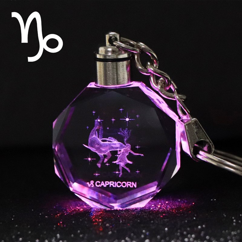 Crystal Zodiac Sign 12 Constellation LED Light Key Ring
