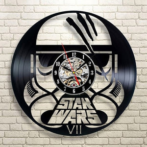 Vintage Vinyl Record Wall Clock Modern Design Creative 3D Stickers Movie Theme Star Wars Clocks Hanging Wall Watch Home Decor
