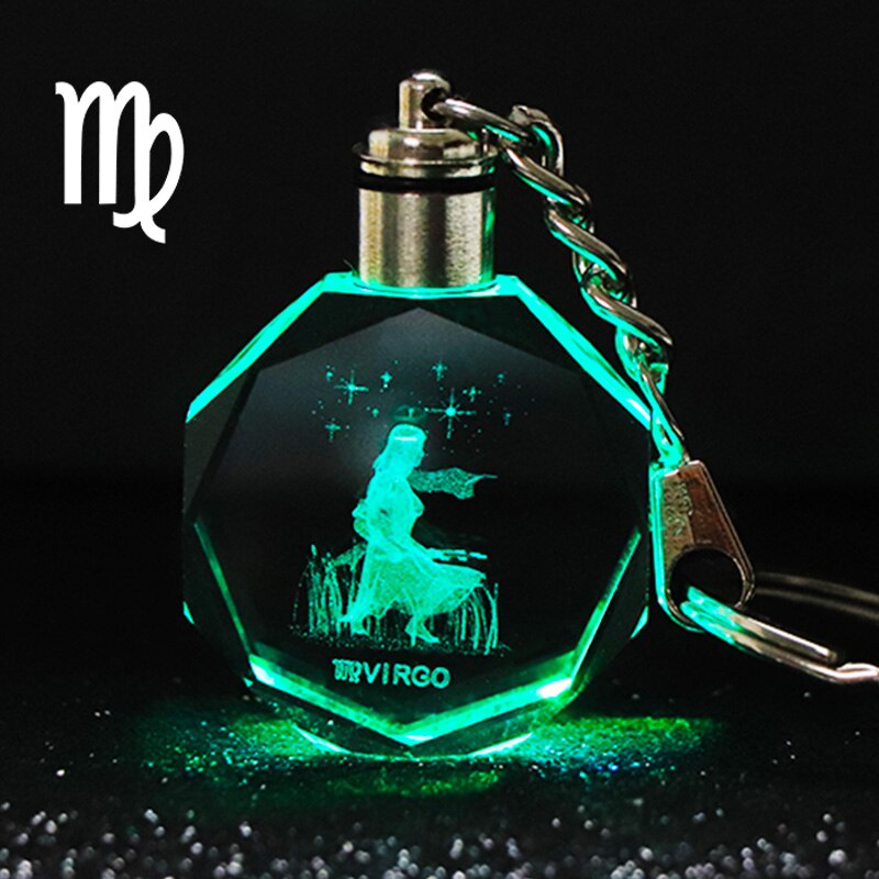 Crystal Zodiac Sign 12 Constellation LED Light Key Ring