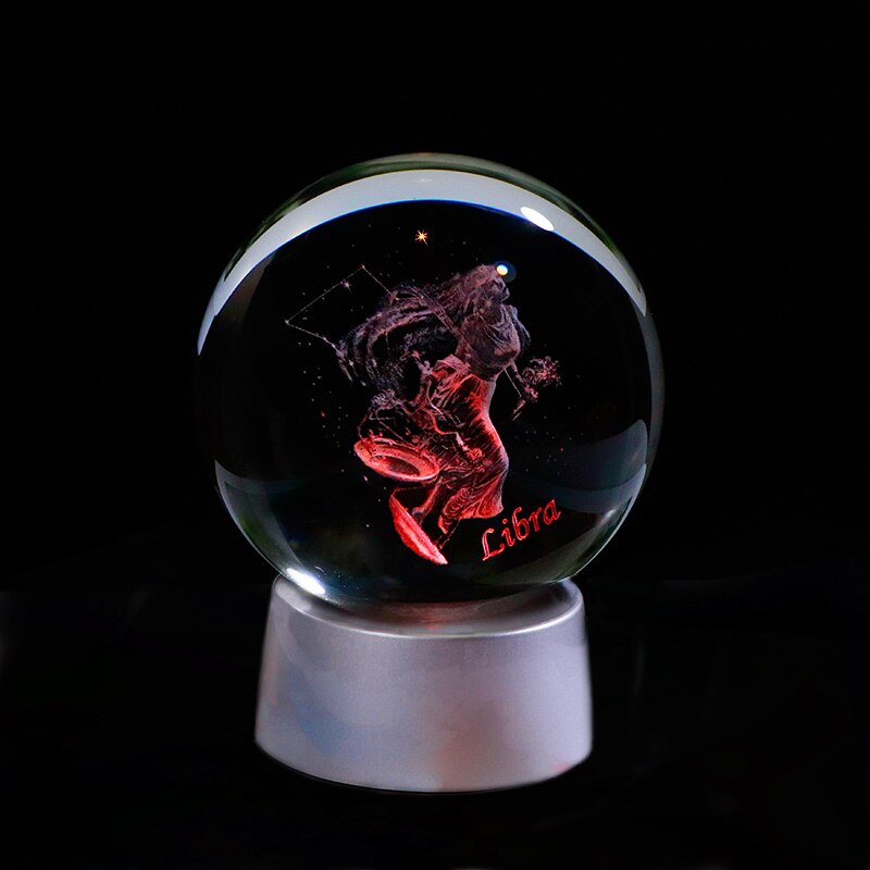 3D Zodiac Crystal Sphere with Colorful LED Light