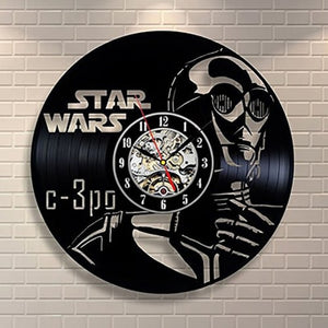 Vintage Vinyl Record Wall Clock Modern Design Creative 3D Stickers Movie Theme Star Wars Clocks Hanging Wall Watch Home Decor