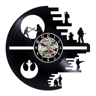 Vintage Vinyl Record Wall Clock Modern Design Creative 3D Stickers Movie Theme Star Wars Clocks Hanging Wall Watch Home Decor