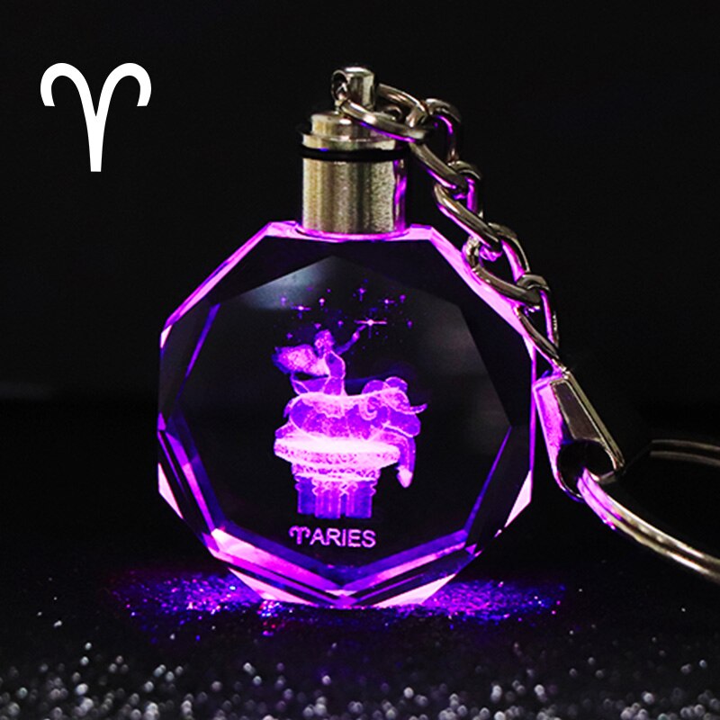 Crystal Zodiac Sign 12 Constellation LED Light Key Ring