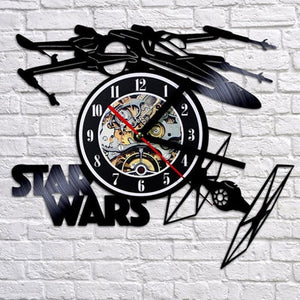 Vintage Vinyl Record Wall Clock Modern Design Creative 3D Stickers Movie Theme Star Wars Clocks Hanging Wall Watch Home Decor