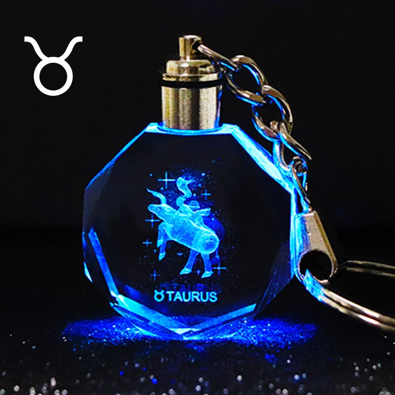 Crystal Zodiac Sign 12 Constellation LED Light Key Ring