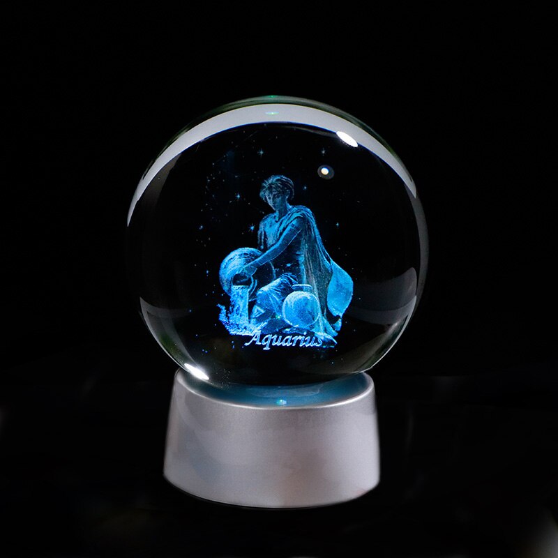 3D Zodiac Crystal Sphere with Colorful LED Light