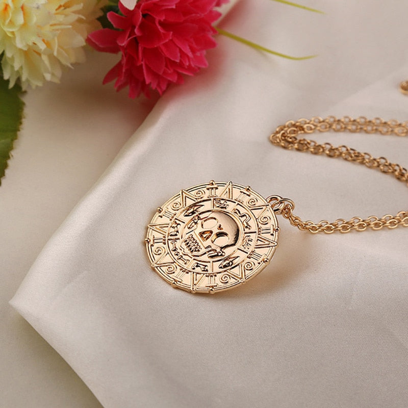 New Vintage Pirates of the Caribbean Aztec Gold Coin Necklace