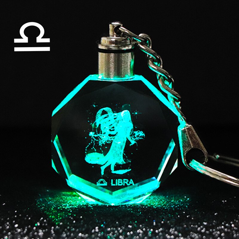 Crystal Zodiac Sign 12 Constellation LED Light Key Ring