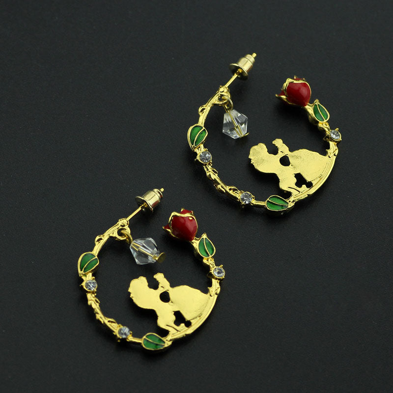 Beauty and the Beast Rose Earring with Swing Crystal