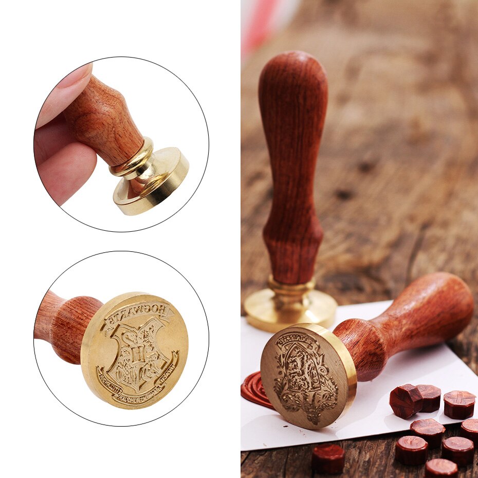 Harry Potter Collectible Vintage Wax Seal Stamp & Spoon Tool for Heating Wax Seal Bead - (Logos from Hogwarts, The House of Gryffindor, Ravenclaw & Slytherin)