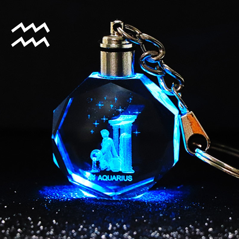 Crystal Zodiac Sign 12 Constellation LED Light Key Ring