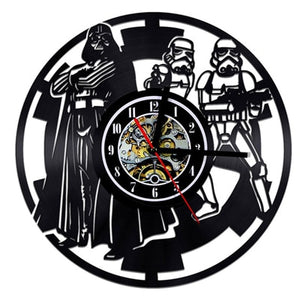 Vintage Vinyl Record Wall Clock Modern Design Creative 3D Stickers Movie Theme Star Wars Clocks Hanging Wall Watch Home Decor