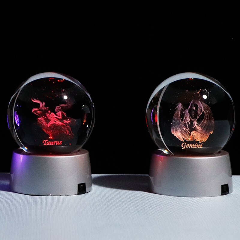 3D Zodiac Crystal Sphere with Colorful LED Light