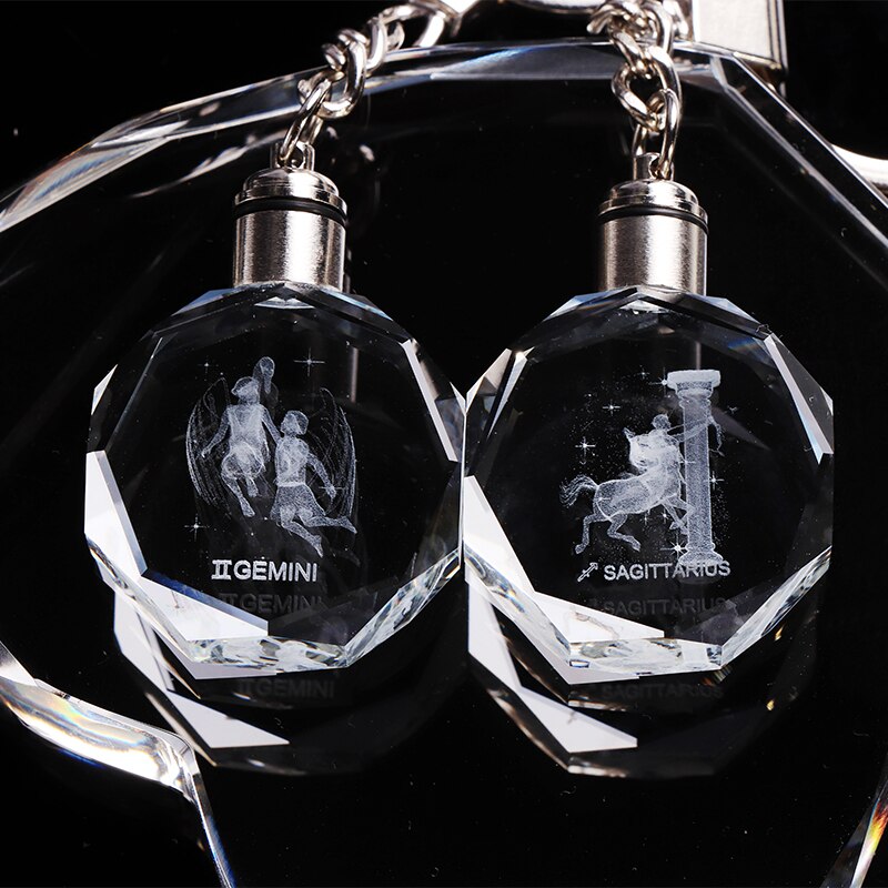 Crystal Zodiac Sign 12 Constellation LED Light Key Ring