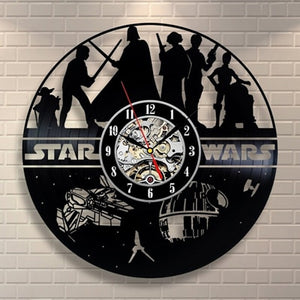 Vintage Vinyl Record Wall Clock Modern Design Creative 3D Stickers Movie Theme Star Wars Clocks Hanging Wall Watch Home Decor