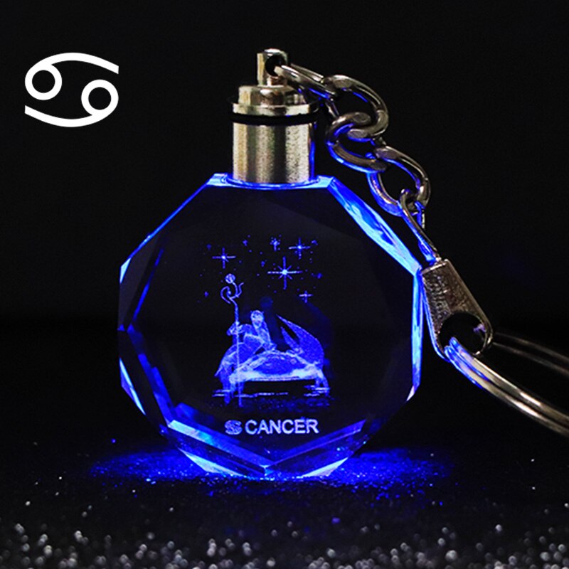 Crystal Zodiac Sign 12 Constellation LED Light Key Ring