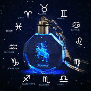 Crystal Zodiac Sign 12 Constellation LED Light Key Ring