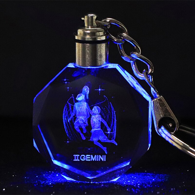 Crystal Zodiac Sign 12 Constellation LED Light Key Ring