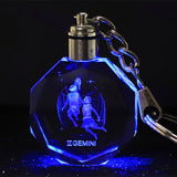 Crystal Zodiac Sign 12 Constellation LED Light Key Ring