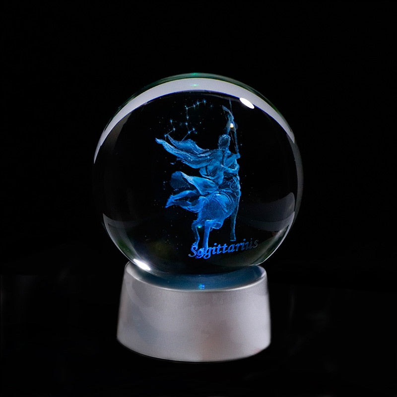 3D Zodiac Crystal Sphere with Colorful LED Light
