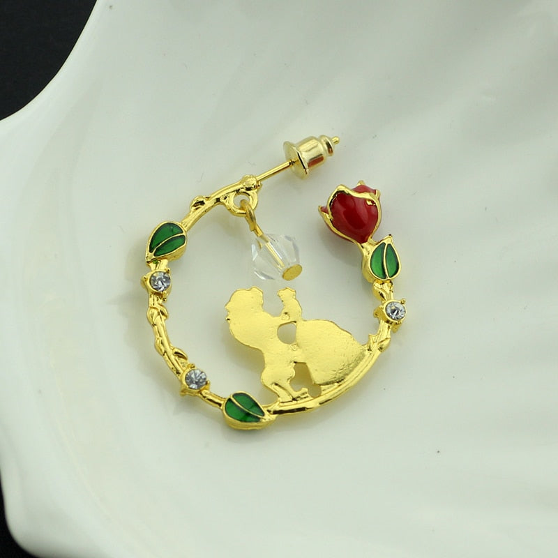 Beauty and the Beast Rose Earring with Swing Crystal