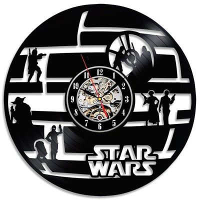 Vintage Vinyl Record Wall Clock Modern Design Creative 3D Stickers Movie Theme Star Wars Clocks Hanging Wall Watch Home Decor